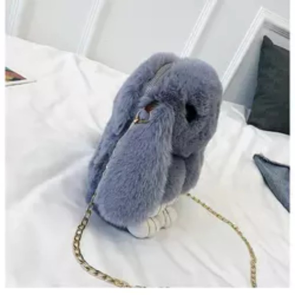Cute Girl Rabbit Fur Handbag Women's Long Chain Bunny Messenger Bag - Picture 3 of 3
